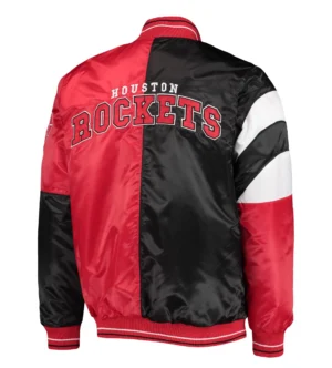Alternative view of Houston Rockets Starter 75th Anniversary Leader Black & Red Color Block Satin Varsity Jacket