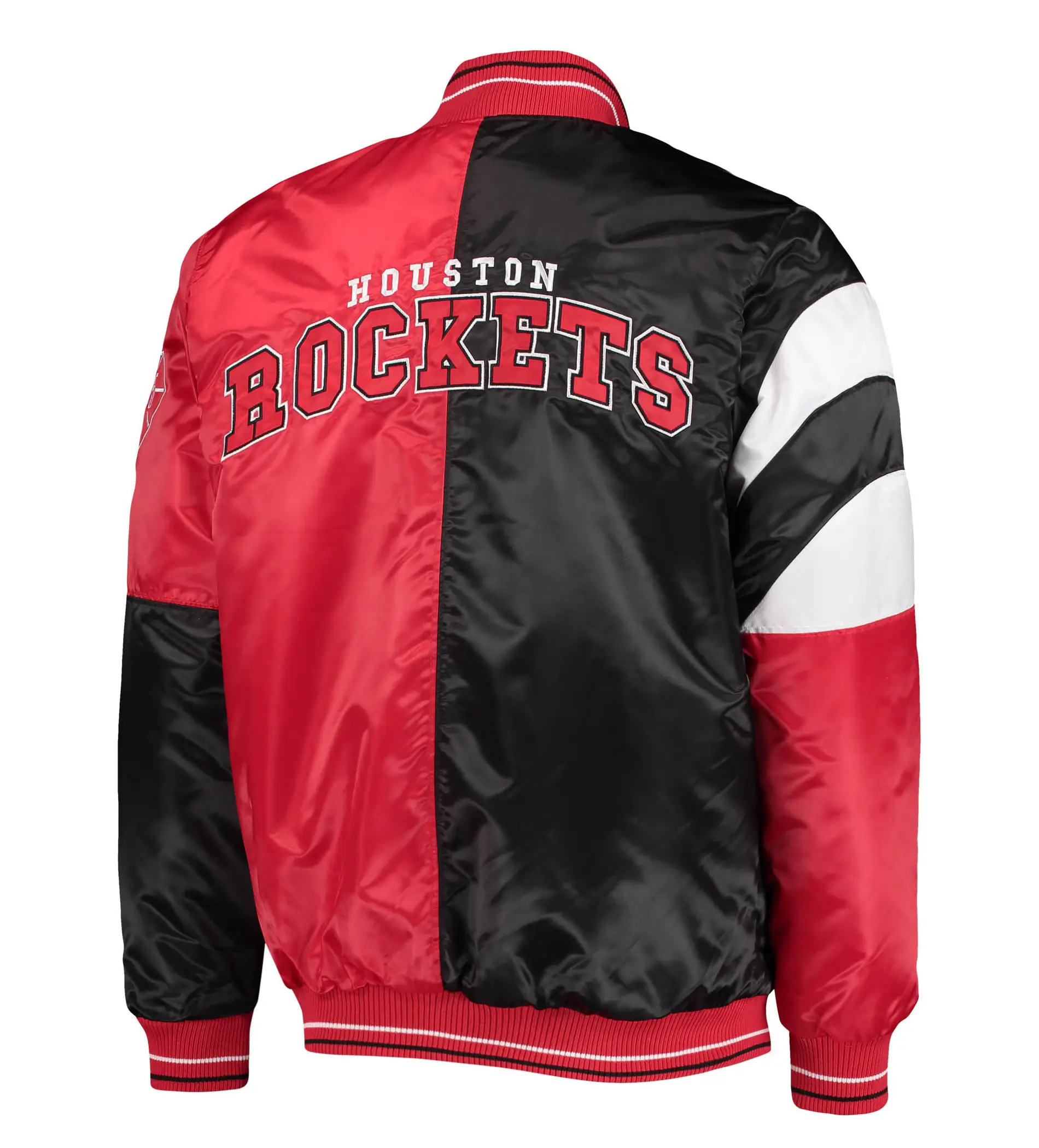 Houston Rockets Starter 75th Anniversary Leader Black & Red Color Block Satin Varsity Jacket - Image 2
