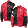 Houston Rockets Starter 75th Anniversary Leader Black & Red Color Block Satin Varsity Jacket - Image 4