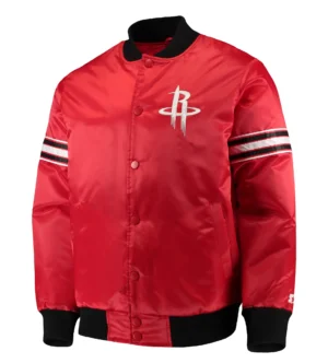 Houston Rockets The Power Forward Full-Snap Red Satin Varsity Jacket