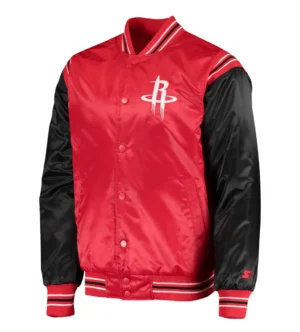 Houston Rockets Starter The Enforcer Full-Snap Red & Black Satin Varsity Jacket