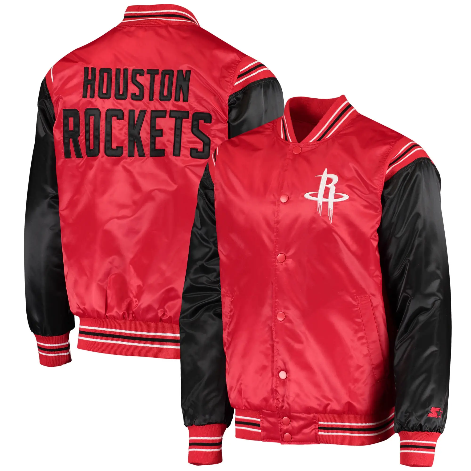 Houston Rockets Starter The Enforcer Full-Snap Red & Black Satin Varsity Jacket - Image 4