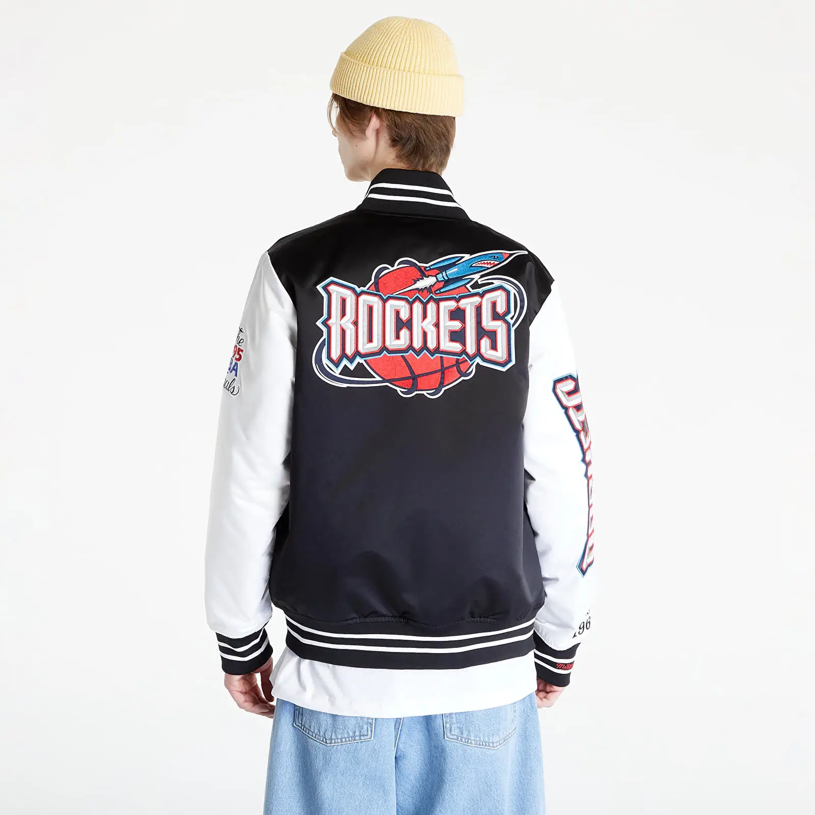 Houston Rockets Team Legacy Team Origins Black & White Satin Varsity Jacket - Image 8
