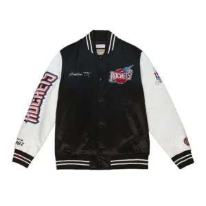 Houston Rockets Team Legacy Team Origins Black & White Satin Varsity Jacket