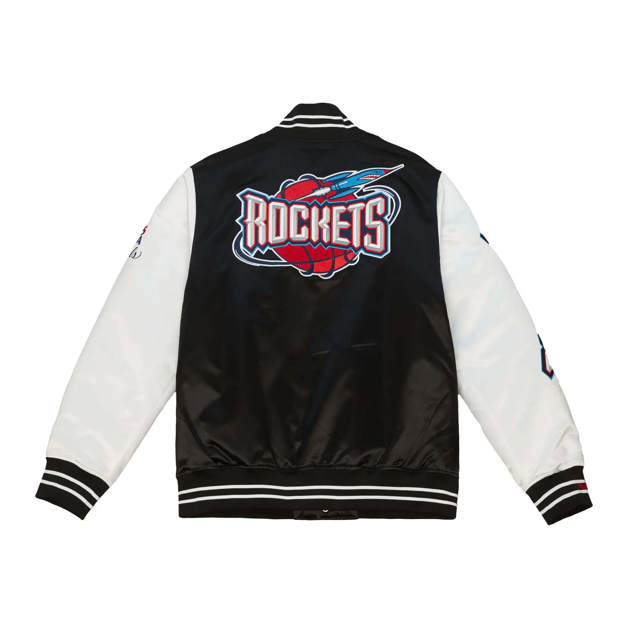 Houston Rockets Team Legacy Team Origins Black & White Satin Varsity Jacket - Image 3