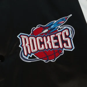 Alternative view of Houston Rockets Team Legacy Team Origins Black & White Satin Varsity Jacket