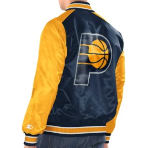 Alternative view of Indiana Pacers Renegade Satin Varsity Jacket Navy & Gold