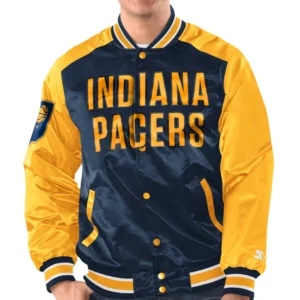 Indiana Pacers Renegade Satin Varsity Jacket Navy & Gold