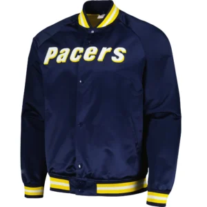 Indiana Pacers Throwback Wordmark Satin Varsity Navy Jacket