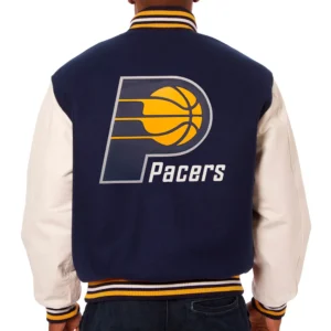 Alternative view of Indiana Pacers Two Tone Wool & Leather Varsity Jacket Navy & White