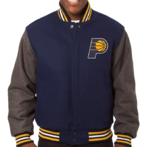 Indiana Pacers Two Tone Wool & Leather Varsity Navy & Grey