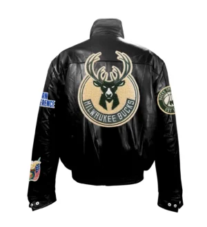 Alternative view of Jeff Hamilton Milwaukee Bucks Black Full Leather Jacket