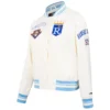 Kansas City Royals Pro Standard Women's Classic Rib Knitted Satin Varsity Cream Jacket - Image 3