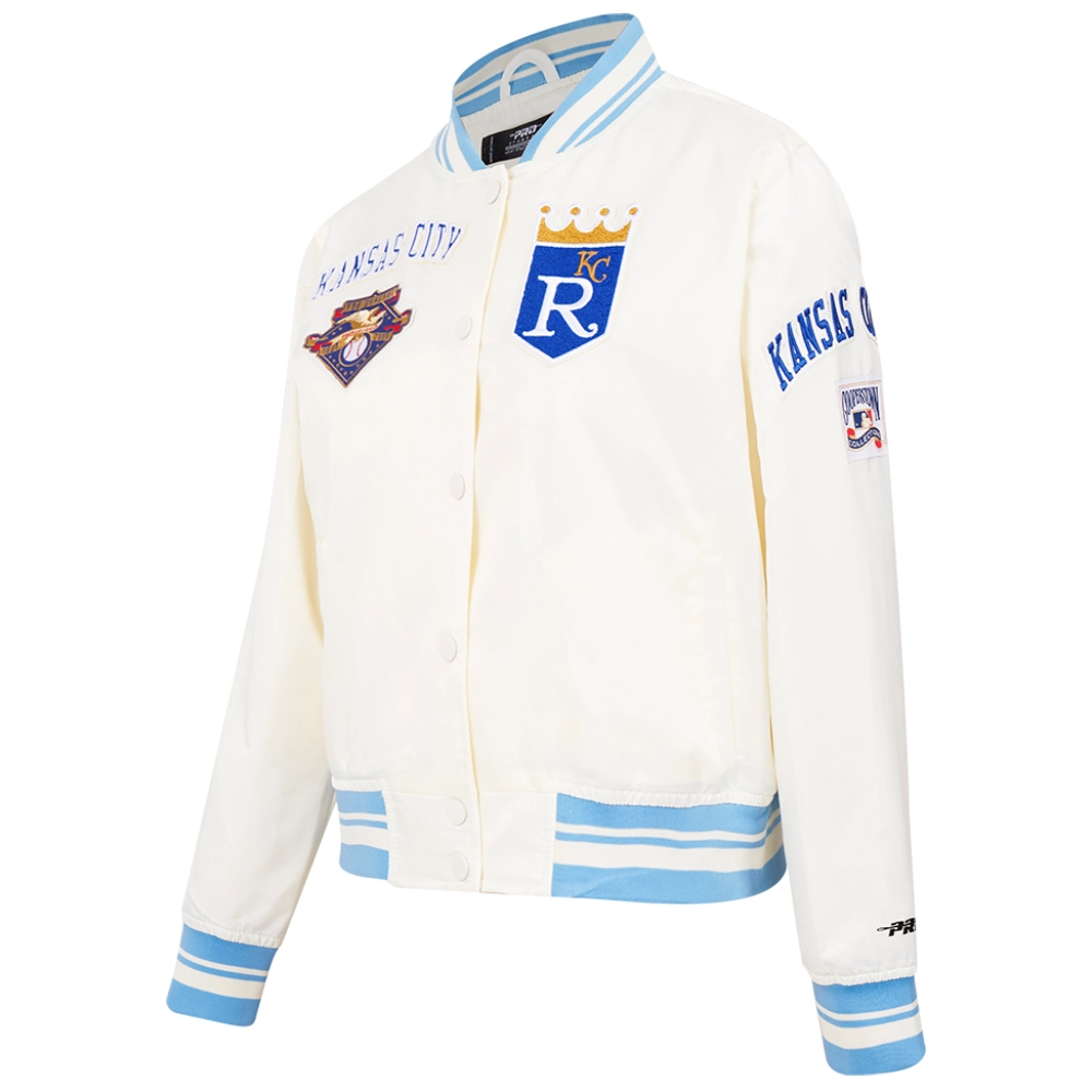 Kansas City Royals Pro Standard Women's Classic Rib Knitted Satin Varsity Cream Jacket - Image 3