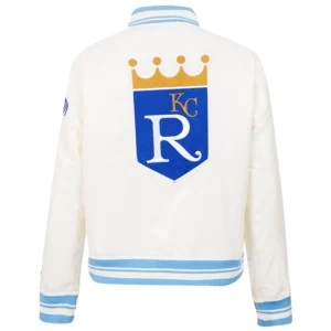 Alternative view of Kansas City Royals Pro Standard Women's Classic Rib Knitted Satin Varsity Cream Jacket