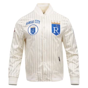 Kansas City Royals Script Tail Cooperstown Pinstripe Full-Snap Satin Varsity Jacket