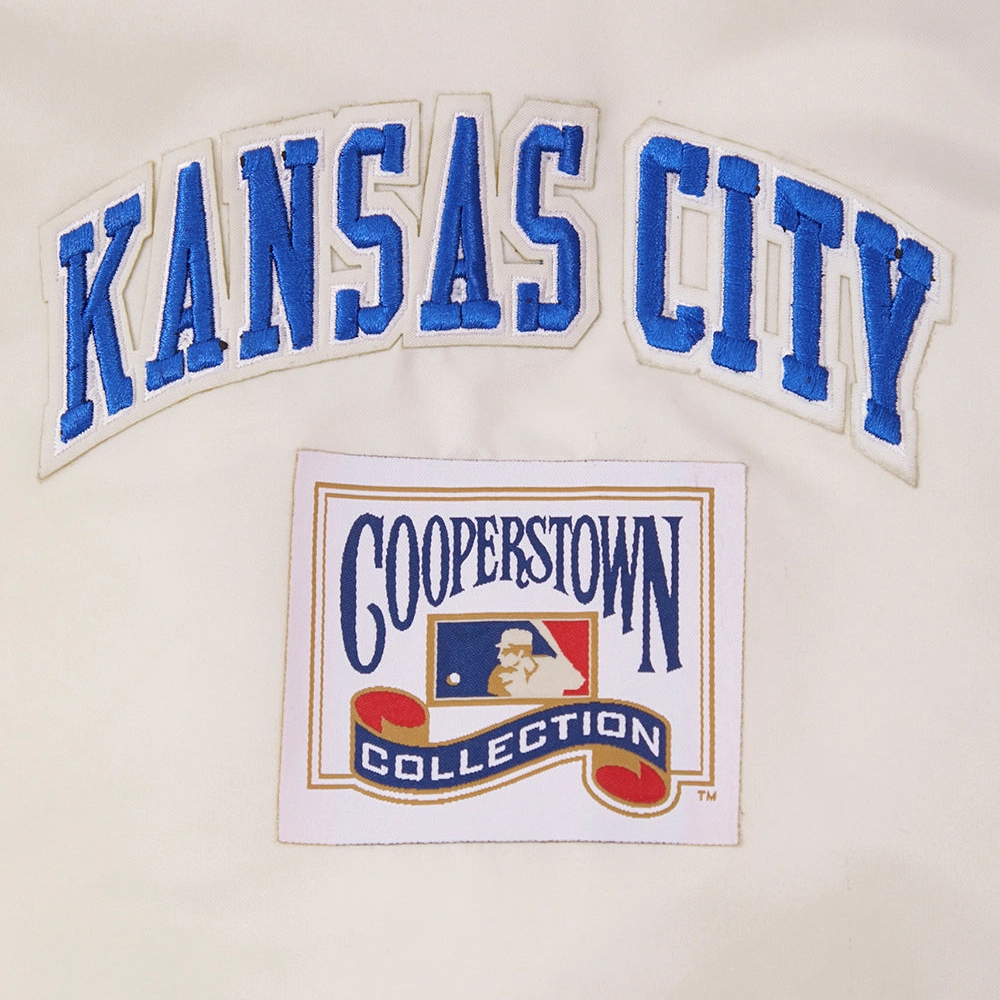 Kansas City Royals Script Tail Men's Full-Snap Satin Varsity Cream Jacket - Image 5