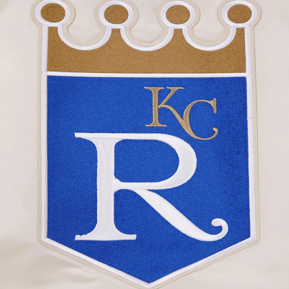 Kansas City Royals Script Tail Men's Full-Snap Satin Varsity Cream Jacket - Image 4
