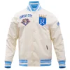 Kansas City Royals Script Tail Men's Full-Snap Satin Varsity Cream Jacket