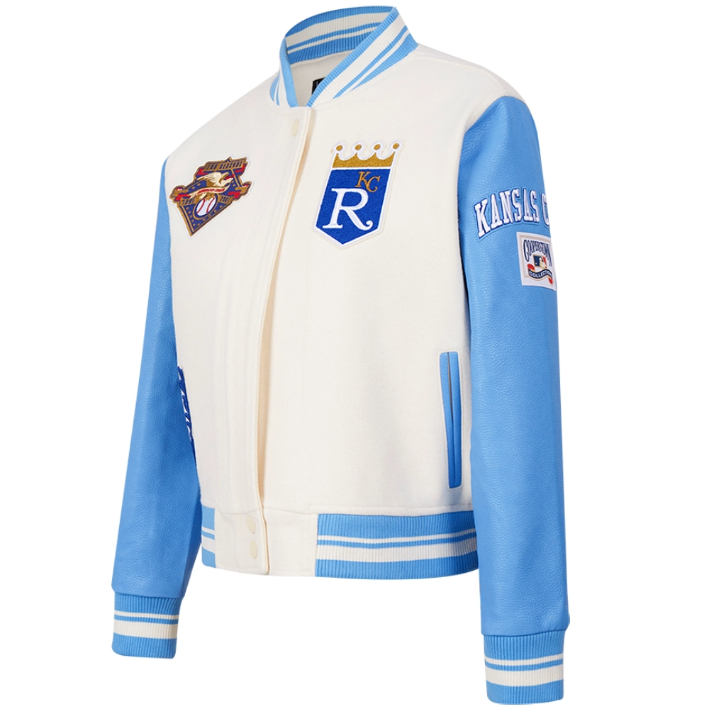 Kansas City Royals Pro Standard Women's Retro Classic Wool & Leather Varsity Jacket - Image 3