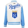 Kansas City Royals Pro Standard Women's Retro Classic Wool & Leather Varsity Jacket - Image 2