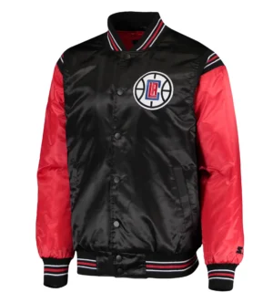 LA Clippers Starter The Enforcer Full-Snap Black & Red Satin Varsity Jacket