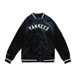 New York Yankees Lightweight Raglan Full-Snap Satin Black Varsity Jacket