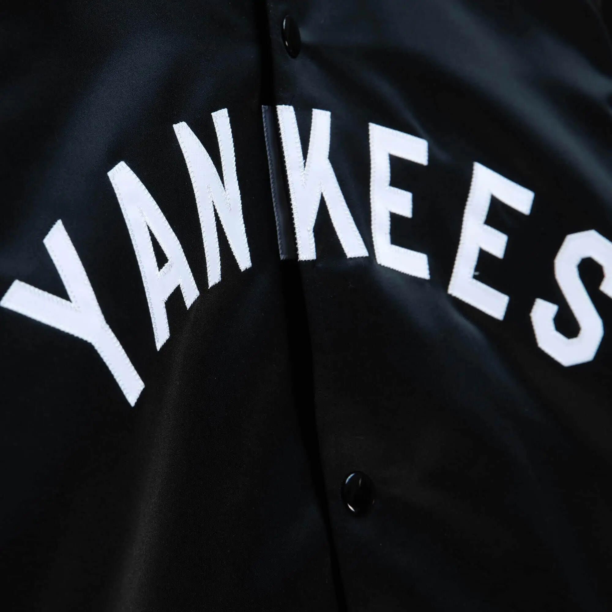 New York Yankees Lightweight Raglan Full-Snap Satin Black Varsity Jacket - Image 3