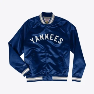 New York Yankees Lightweight Raglan Blue Satin Varsity Jacket
