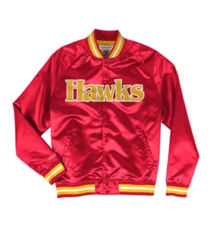Atlanta Hawks Lightweight Raglan Red Satin Varsity Jacket