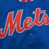 New York Mets Lightweight Raglan Ribbed Knitted Satin Varsity Jacket - Image 3