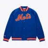 New York Mets Lightweight Raglan Ribbed Knitted Satin Varsity Jacket