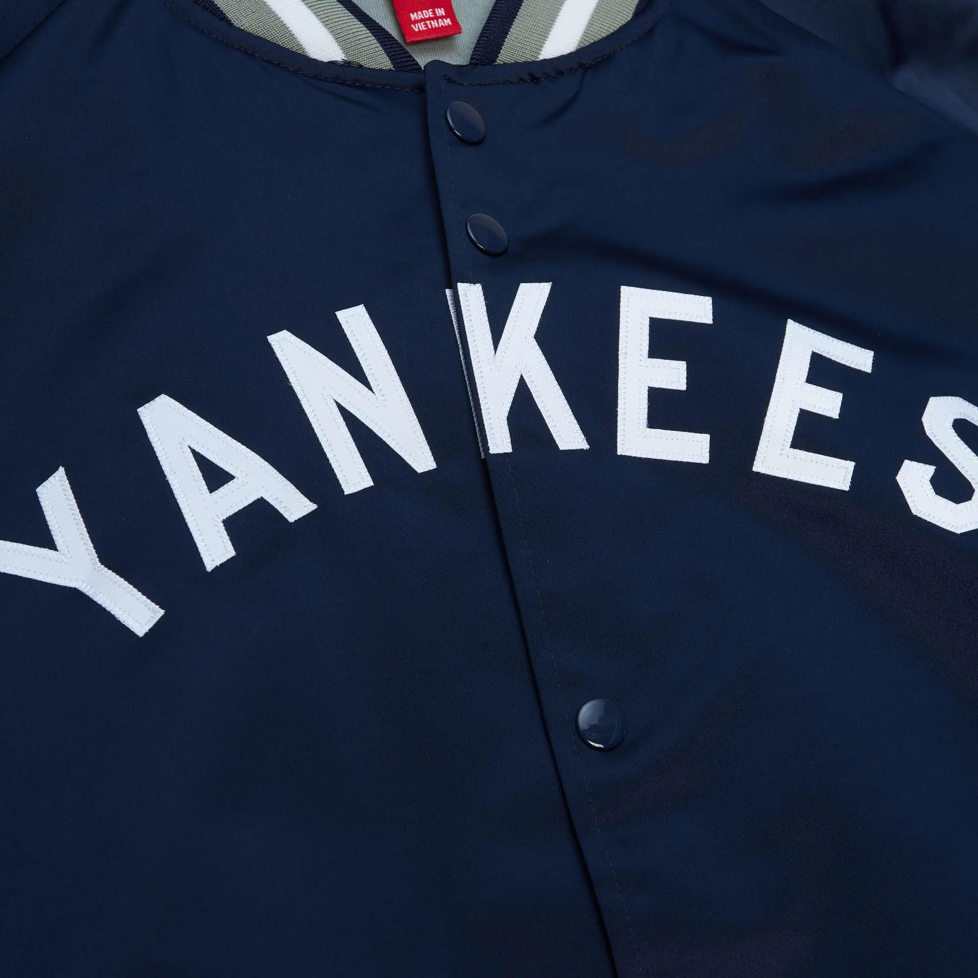 New York Yankees Lightweight Raglan Navy Satin Varsity Jacket - Image 3