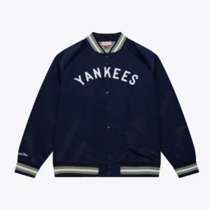 New York Yankees Lightweight Raglan Navy Satin Varsity Jacket