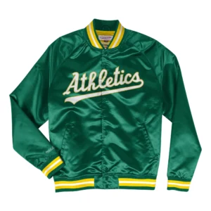 Oakland Athletics Lightweight Raglan Full-Snap Satin Varsity Jacket
