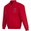 Los Angeles Angels Full-Snap Satin Varsity Red Jacket
