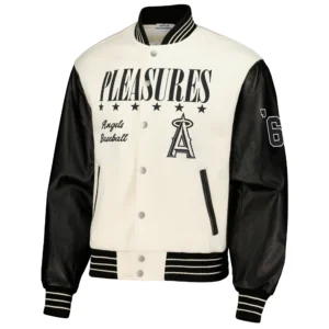 Los Angeles Angels PLEASURES Full-Snap Wool & Leather Varsity Jacket