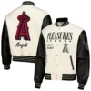 Los Angeles Angels PLEASURES Full-Snap Wool & Leather Varsity Jacket - Image 4