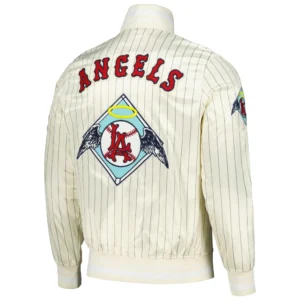Alternative view of Los Angeles Angels Pro Standard Cooperstown Pinstripe Full-Snap Satin Varsity Jacket