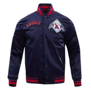 Los Angeles Angels Script Tail Full-Snap Satin Varsity Navy Jacket