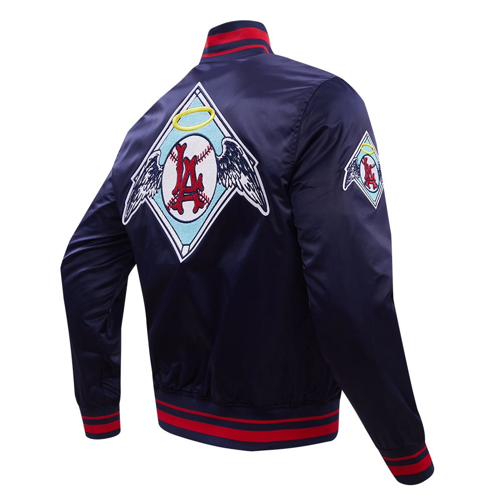 Los Angeles Angels Script Tail Full-Snap Satin Varsity Navy Jacket - Image 4