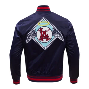 Alternative view of Los Angeles Angels Script Tail Full-Snap Satin Varsity Navy Jacket