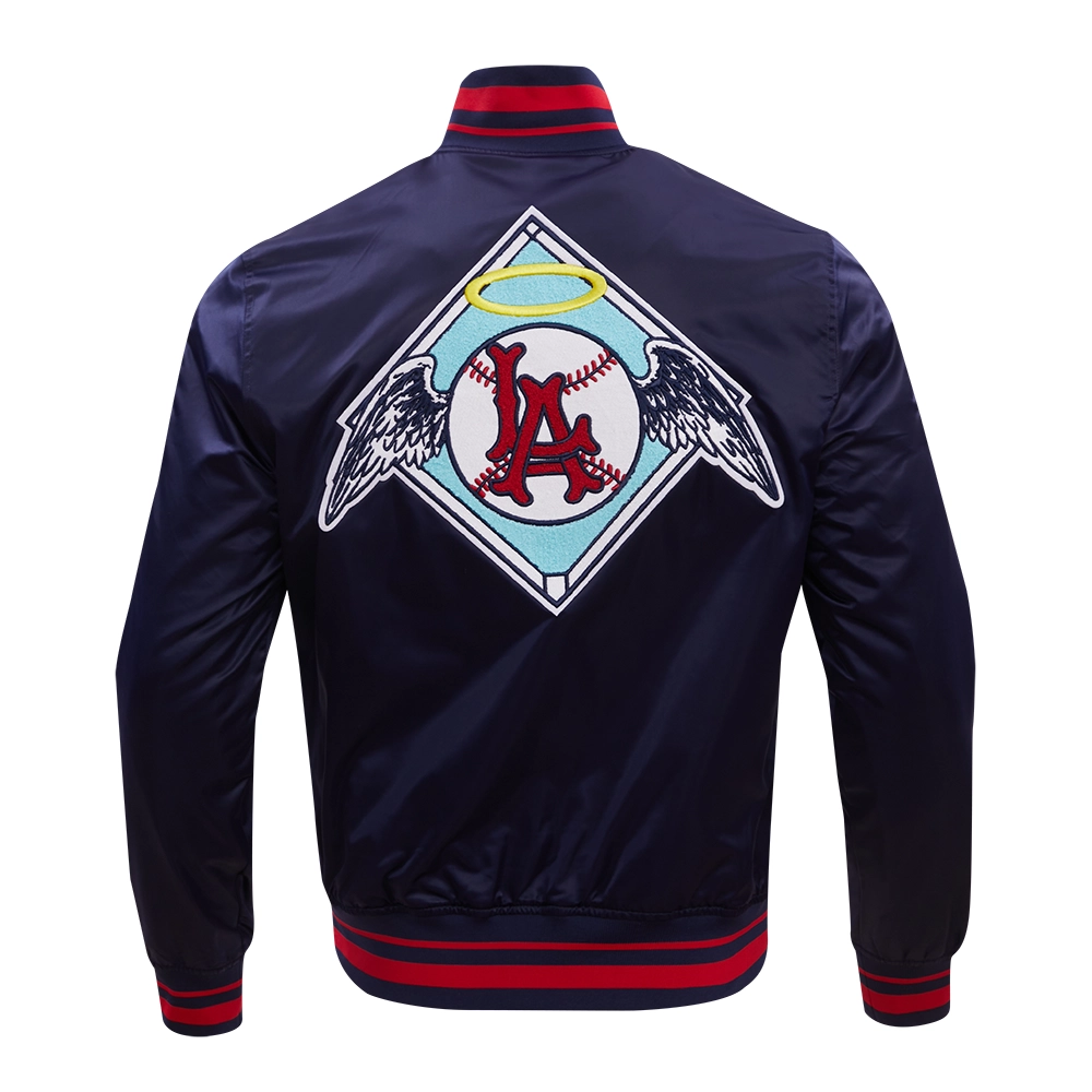 Los Angeles Angels Script Tail Full-Snap Satin Varsity Navy Jacket - Image 2
