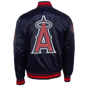 Alternative view of Los Angeles Angels Pro Standard Script Tail Full-Snap Satin Varsity Navy Jacket