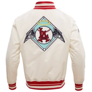 Alternative view of Los Angeles Angels Retro Classic Rib Knitted Satin Varsity Cream Jacket