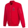 Los Angeles Angels Rib Knitted Full-Zip Satin Varsity Red Jacket