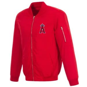 Los Angeles Angels Rib Knitted Full-Zip Satin Varsity Red Jacket