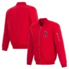 Los Angeles Angels Rib Knitted Full-Zip Satin Varsity Red Jacket - Image 3
