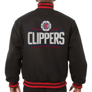 Alternative view of Los Angeles Clippers Domestic Black Full Wool One Color Varsity Jacket