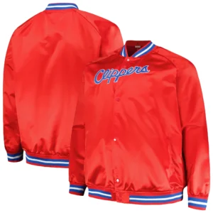 Alternative view of LA Clippers Red Hardwood Classics Throwback Wordmark Red Varsity Jacket
